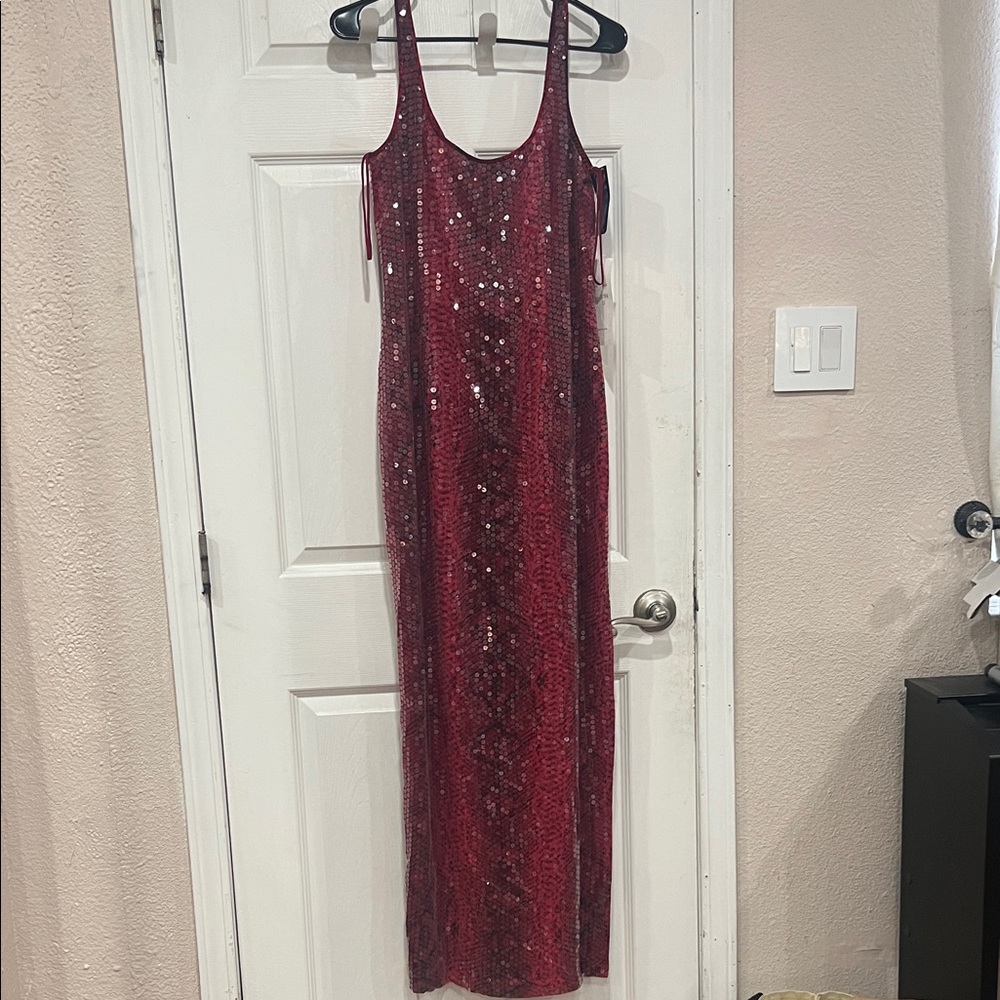 Basix II Red Sequin Slip Dress